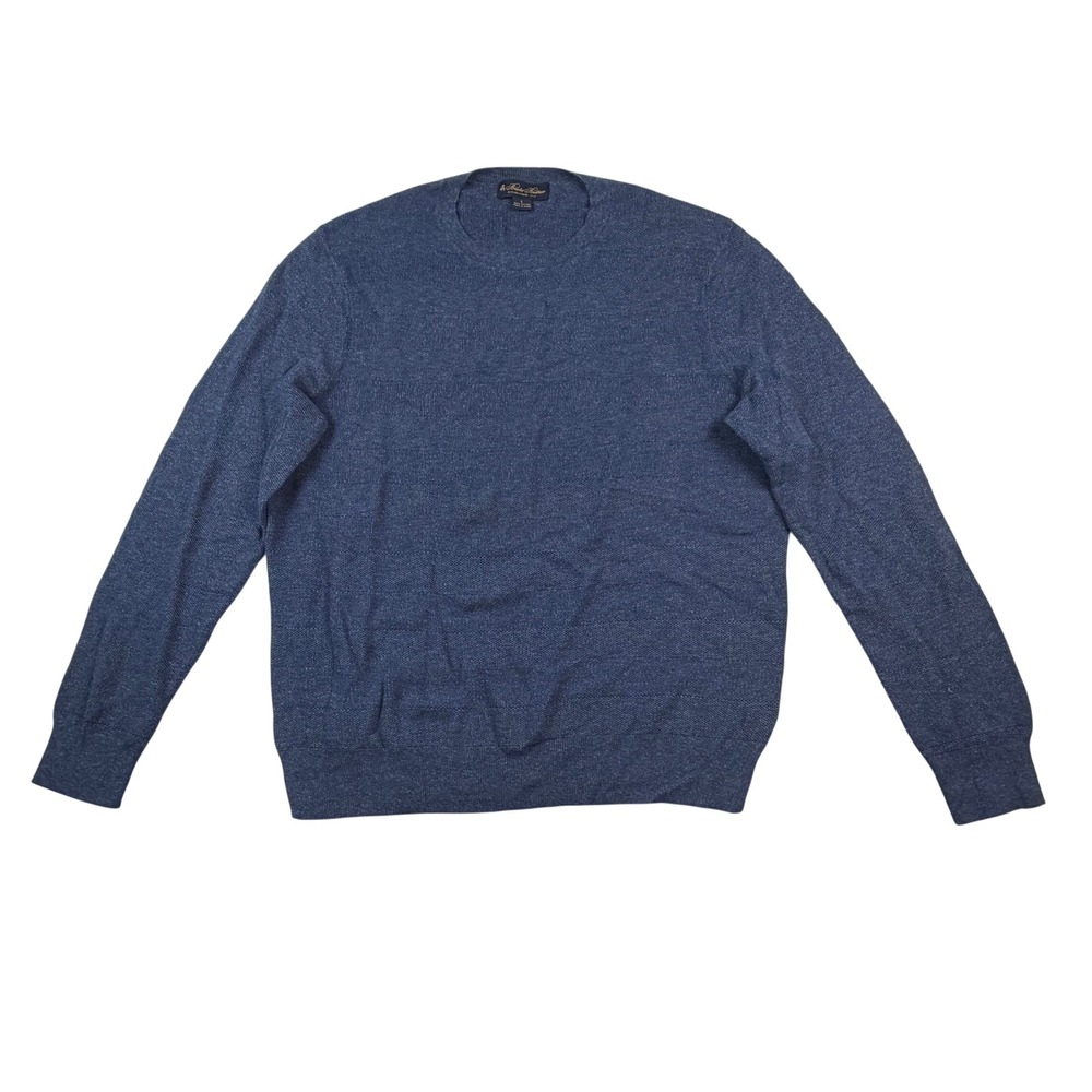Brooks Brothers Blue Cotton Crewneck Sweater Mens Large Textured Knit Pullover